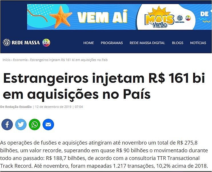 Estrangeiros injetam R$ 161 bi em aquisies no Pas
